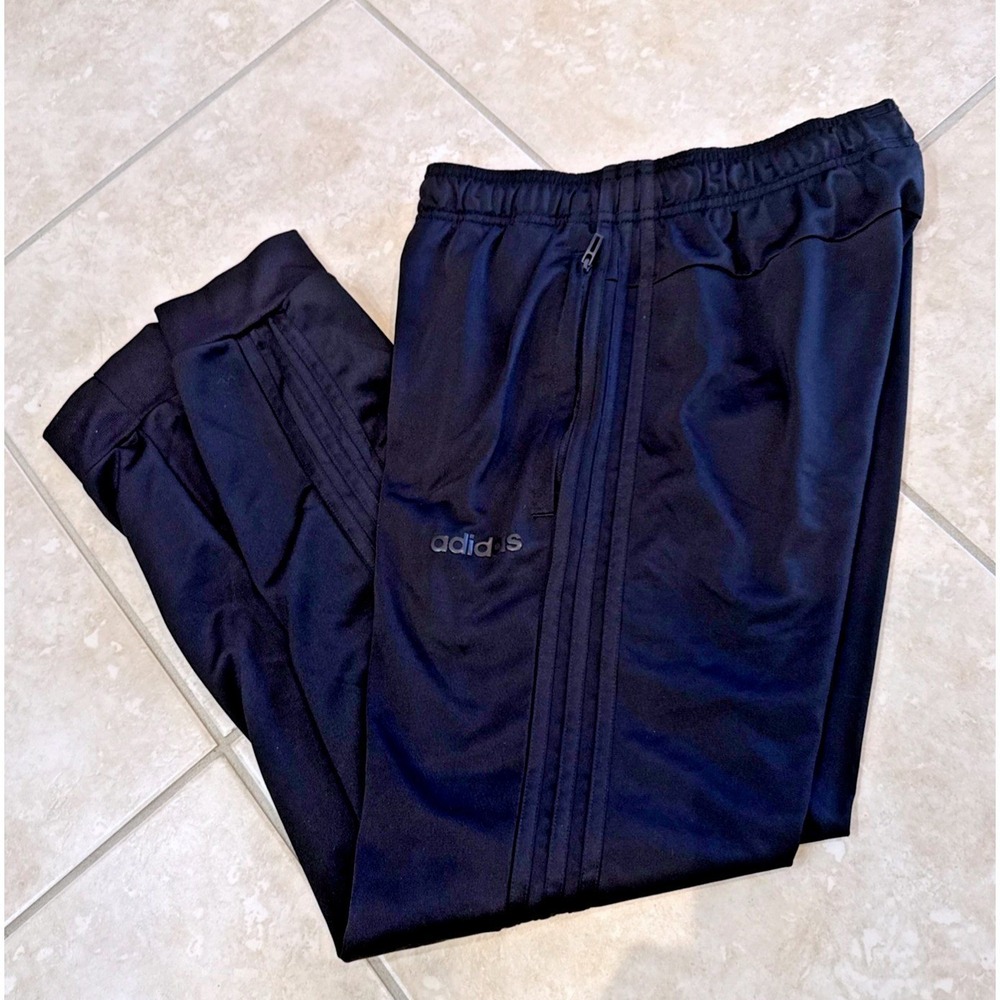 Adidas Mens Black Tricot Jogger Track Pants Three Stripe Zipper Pockets Small